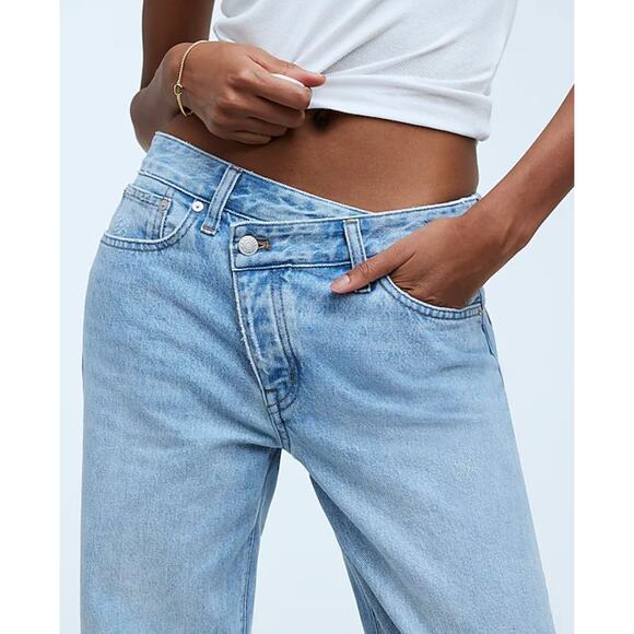 Madewell Low Slung Straight Jeans Sevilla Wash Blue Straight Slouchy US 27 NWT - Picture 2 of 16